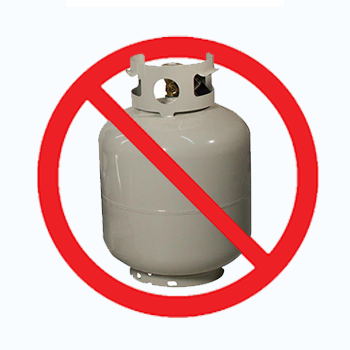 A gas tank with 'no' symbol