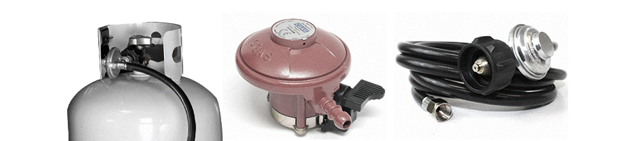 A gas tank, regulator, and a gas hose