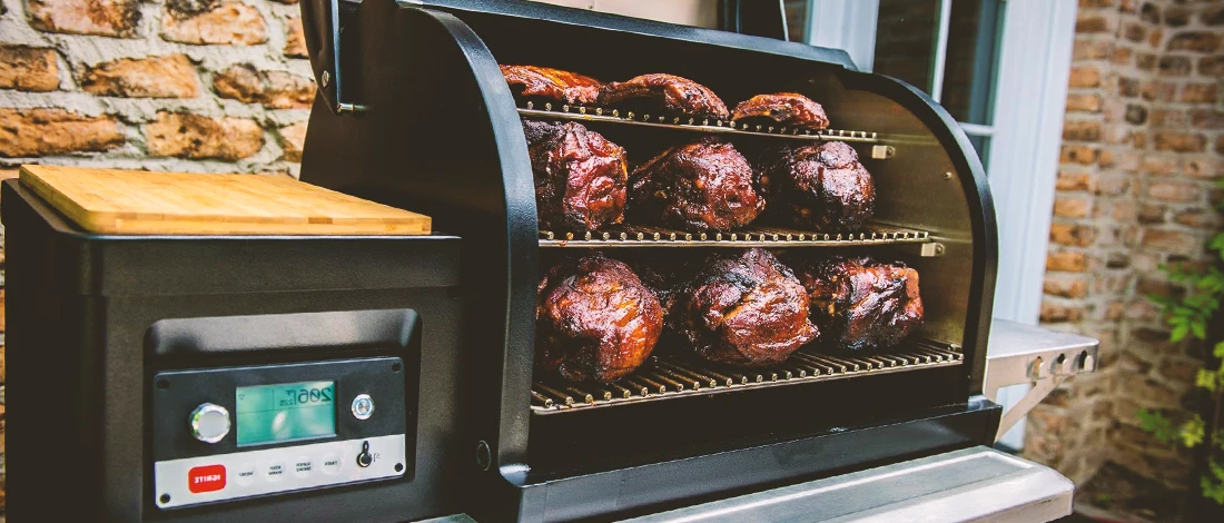 Close up shot of an open Traeger Grill