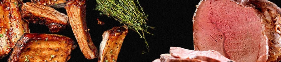 Pork and beef ribs close up image