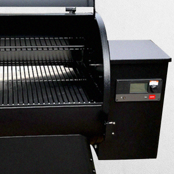 An opened Traeger grill