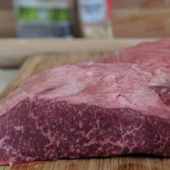 Fat side up of a brisket meat