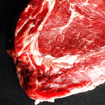 Top view of a ribeye steak