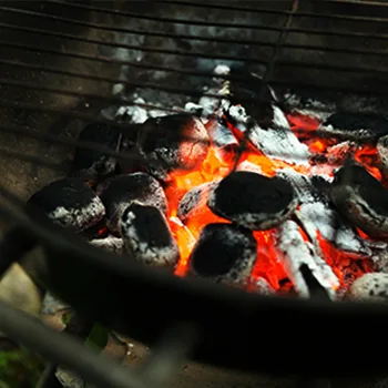 A grill with charcoal underneath