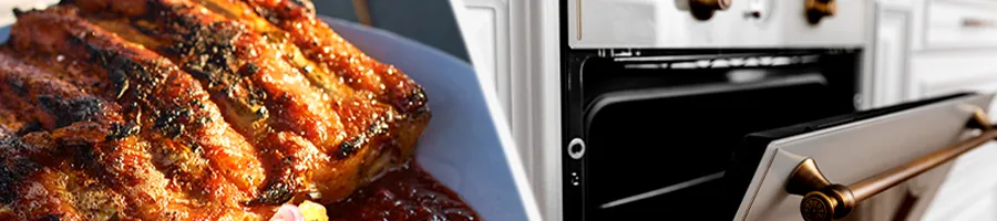 Close up fall off the bone baby back ribs image and oven