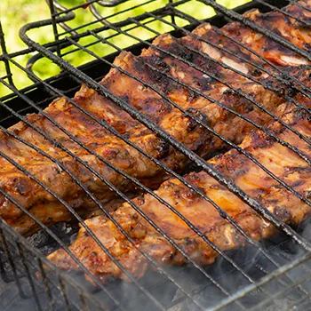 Grilling baby back ribs outdoor