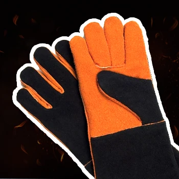 Steven Raichlen glove brand in fire flame black background