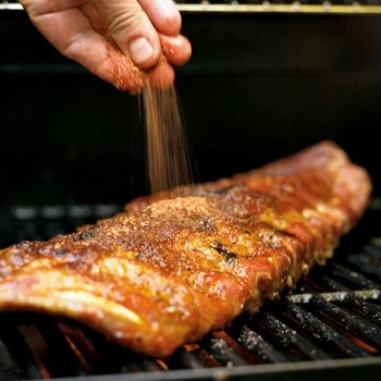 hand view of a person seasoning meat