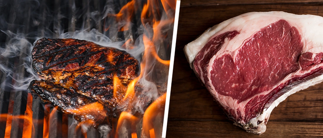 Ribeye on a grill with high heat