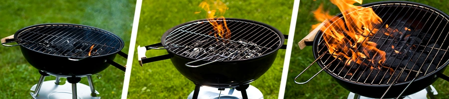 A charcoal grill from low heat to high heat outdoors