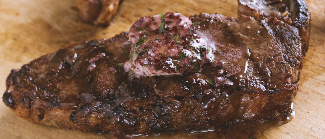 Top shot of cooked shell steak