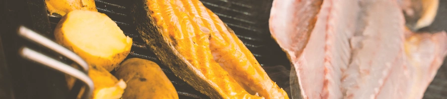 Close up shot of food inside a smoker