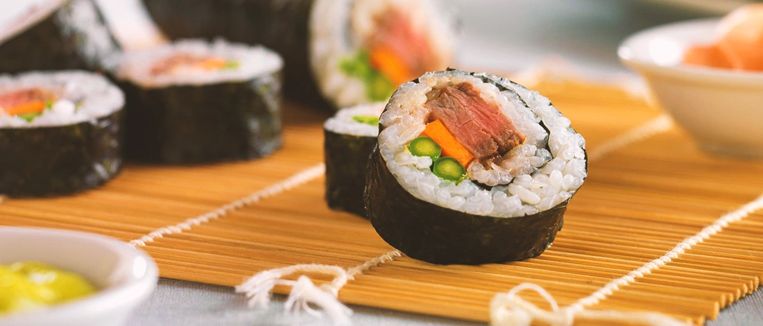 Close up view of sushi steak