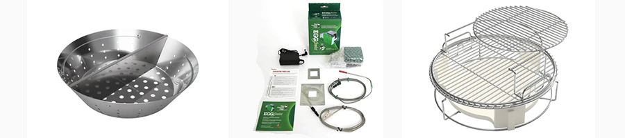 Different accessories of the Big Green Egg smoker