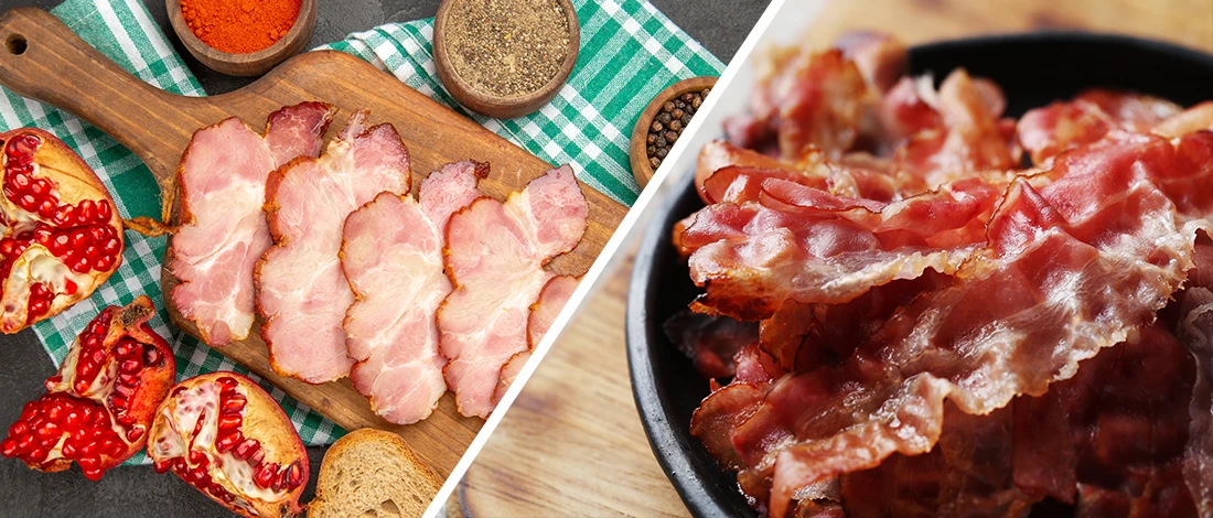 A comparison image of ham and bacon
