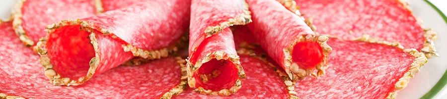 Slices of salami on a plate