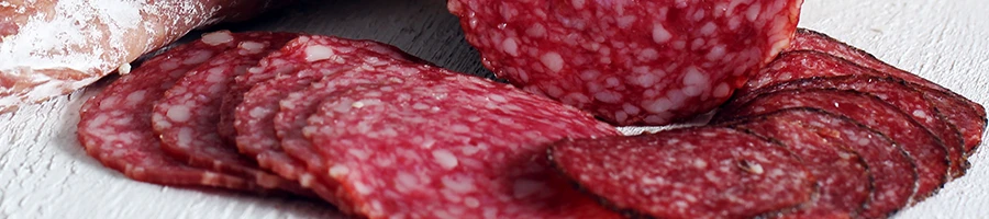 Close up image of salami slices