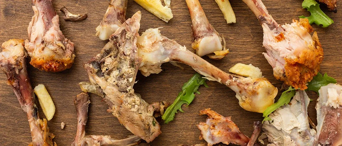 A top view image of meat scraps and leftovers ready to compost