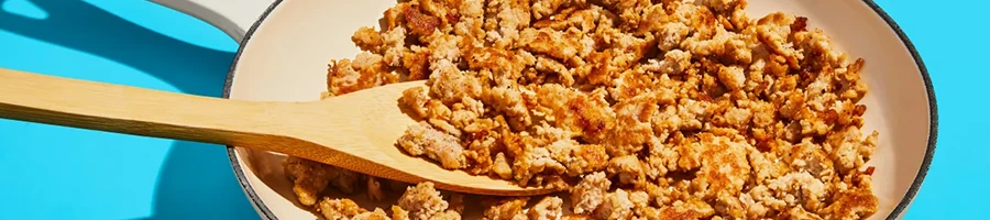 An image of cooked ground turkey meat on a pan