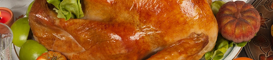 A close up shot of a roasted turkey