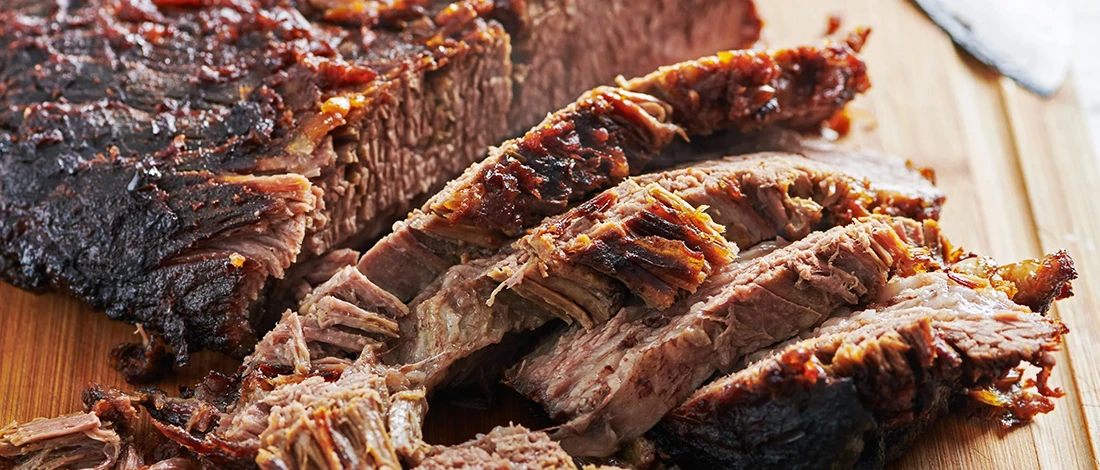 A close up shot of roasted beef brisket