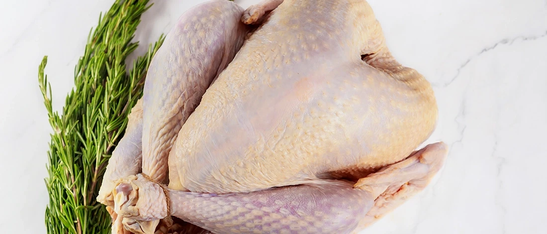A top view of a partially frozen turkey meat