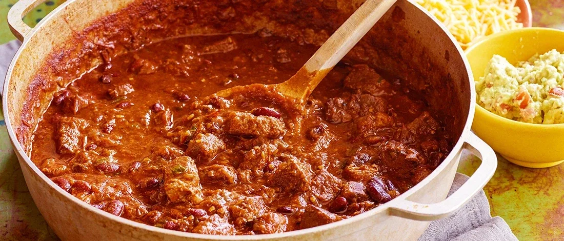 Chili in a cooking pot ready to be stored in the fridge