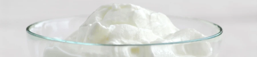 A full-fat yogurt on a clear bowl