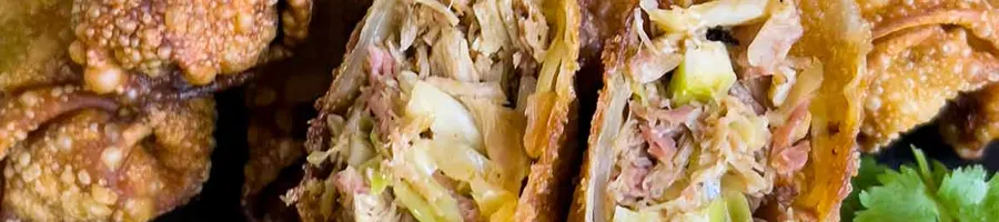 close up of egg rolls