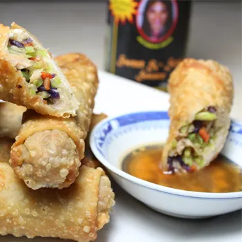 bbq pork egg rolls on table