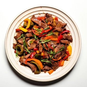 A top view of stir-fried pepper steak