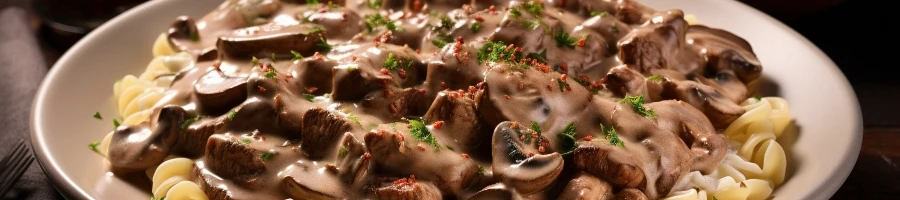A close up shot of filet mignon stroganoff