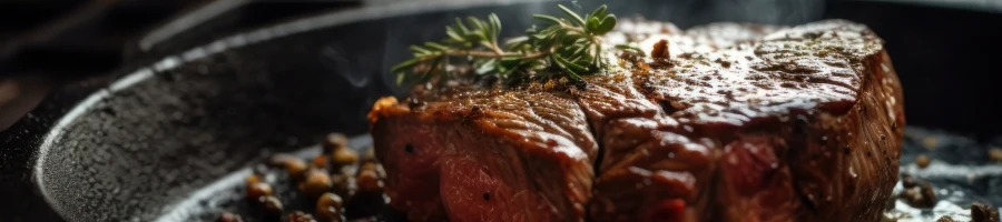 A leftover steak being reheated on a hot pan