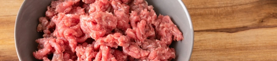 A top view of ground beef at room temperature