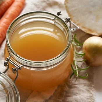 Beef bone broth stored in a jar