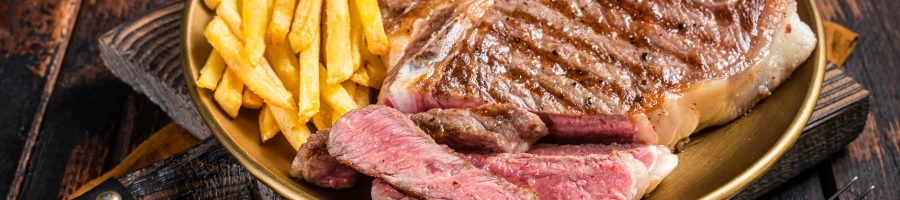 Air-fried angus beef steak with fries