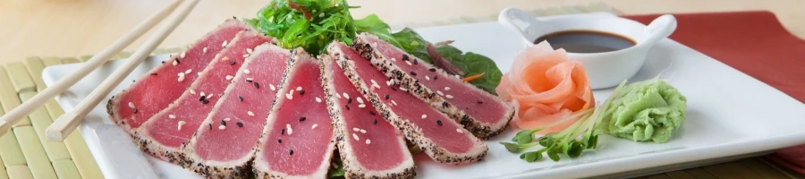 A perfectly cooked Albacore tuna steak