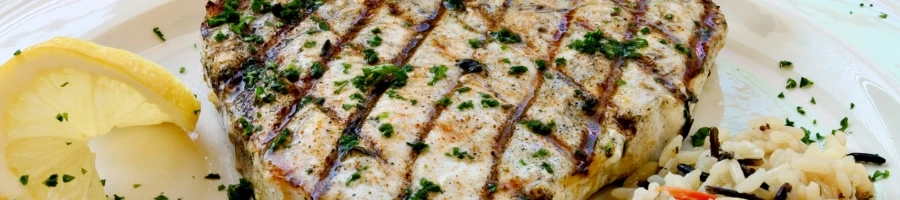 A perfectly cooked swordfish steak