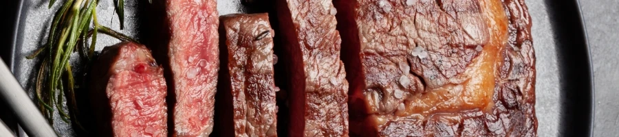 A top view of a medium rare steak