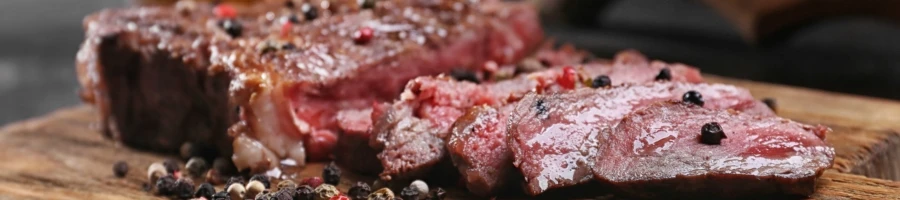 A juicy steak cut into pieces