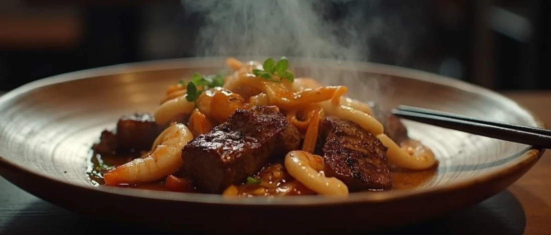 A flavorful steak and shrimp stir fry