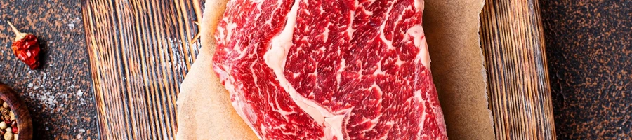 A fresh, well-marbled steak