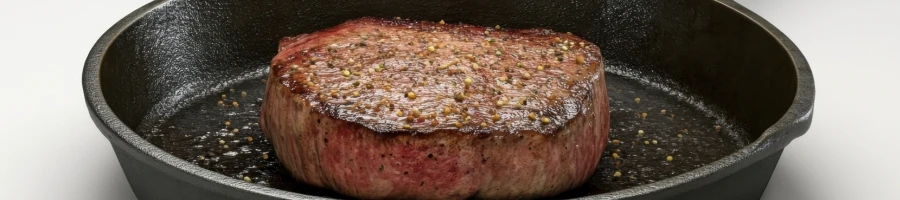 Cooking steak on a cast iron skillet