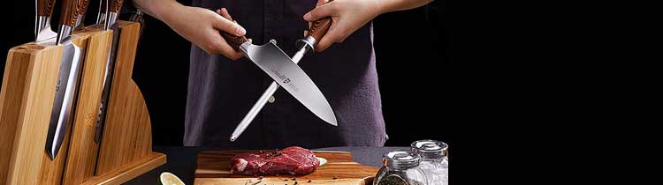 man cutting meat with high-quality knife