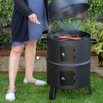 woman grilling outside