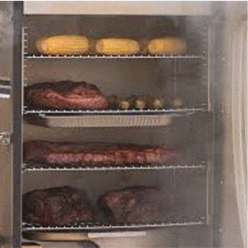 An inside of a smoker with foods