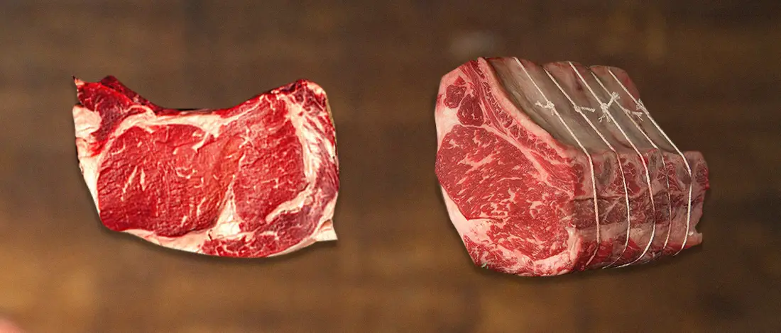 A comparison between ribeye and prime rib steak