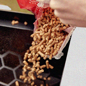 Pouring wood pellets to an electric smoker