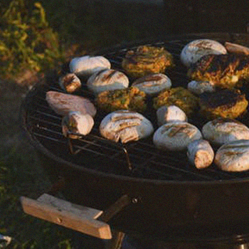 Fresh foods on top a charcoal grill