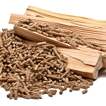 Chopped wood and wood pellets